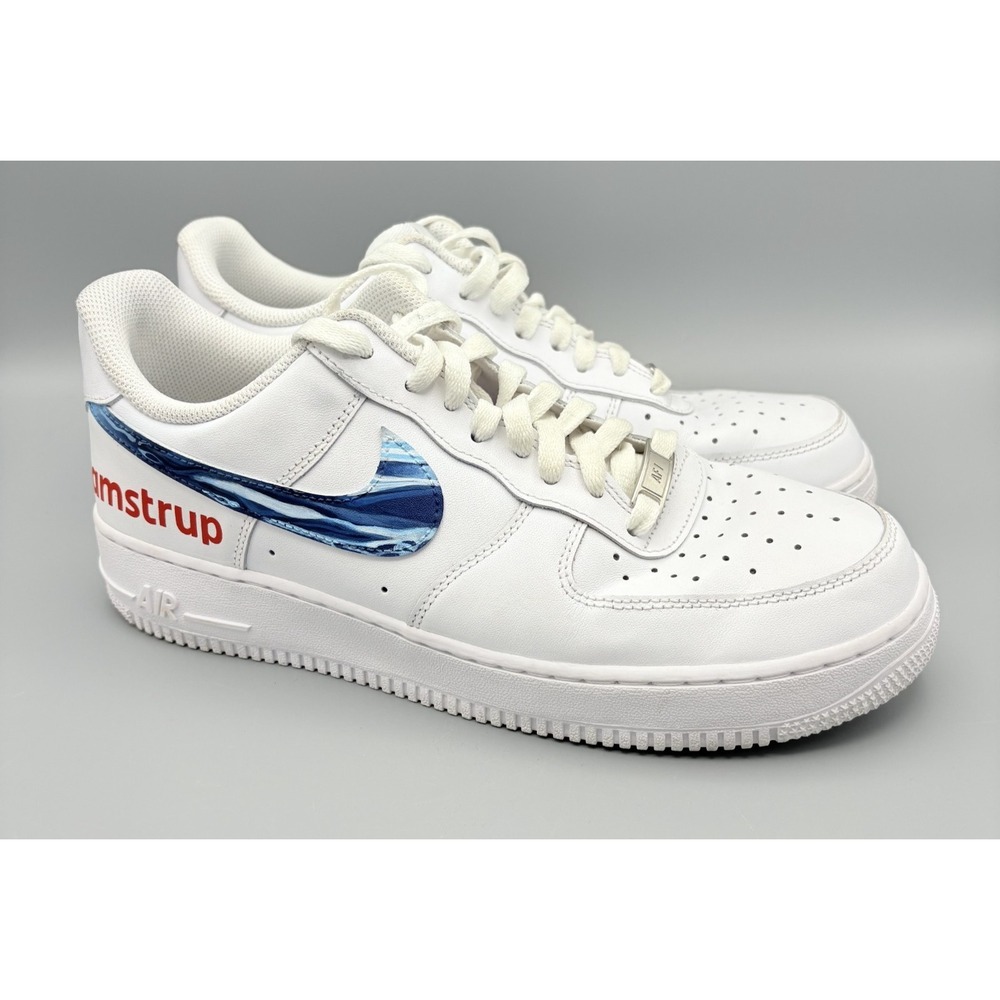 Nike Air Force 1 Shoes Men's Size 9.5 White‎ Low Top "Kamstrup" Logo CW2288-111